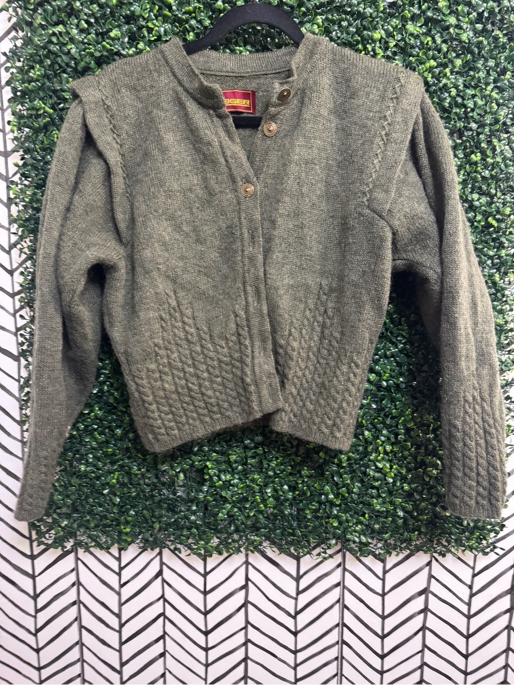 Vintage Sage Green Wool Button Cardigan Sweater